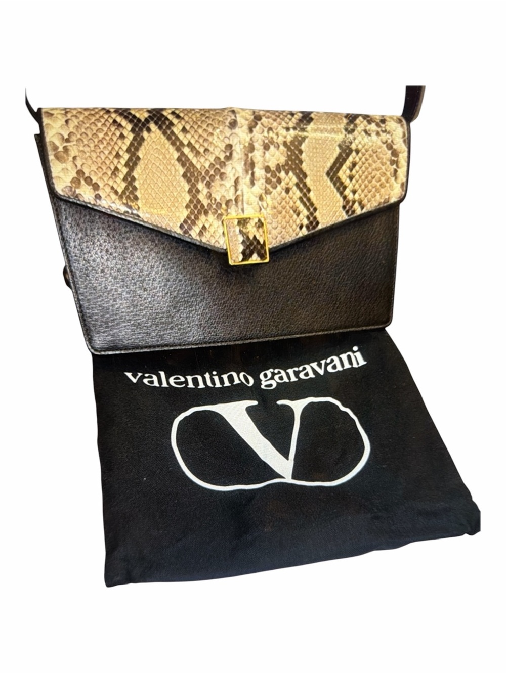 ⁠Vintage Valentino Garavani Genuine Snakeskin & Leather Flap Shoulder Bag